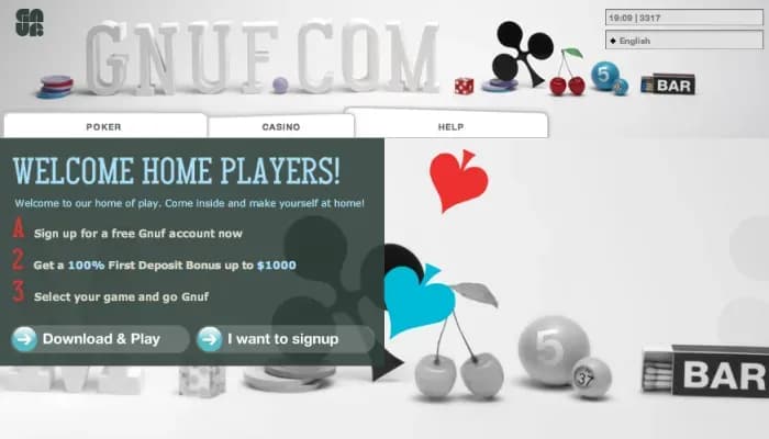 Captura del sitio web de Gnuf Casino
