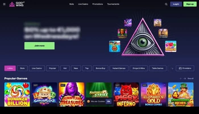 Captura del sitio web de God of Wins Casino