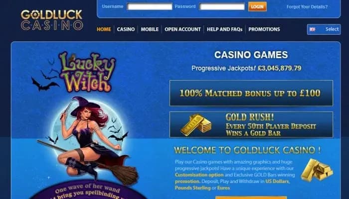 Captura del sitio web de Gold Luck Casino