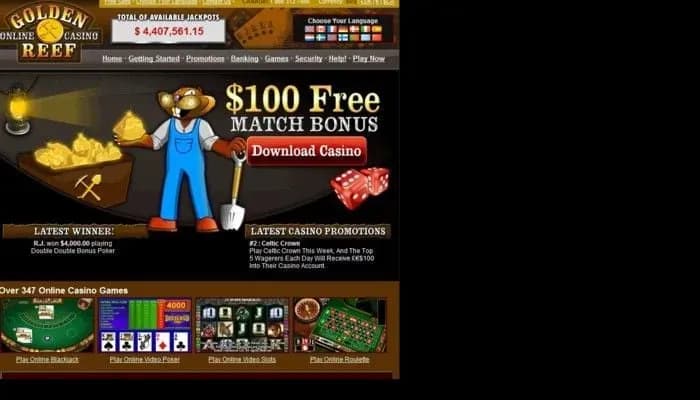 Captura del sitio web de Golden Reef Casino