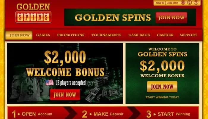 Captura del sitio web de Golden Spins Casino