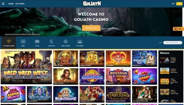 Captura del sitio web de Goliath Casino