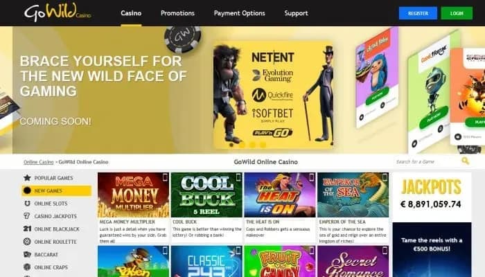 Captura del sitio web de GoWild Casino