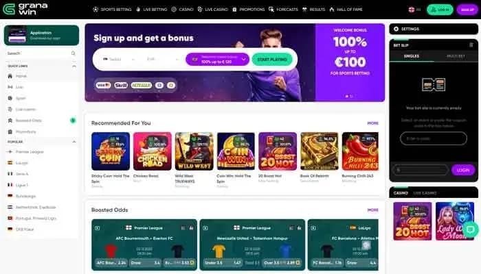 Captura del sitio web de GranaWin Casino