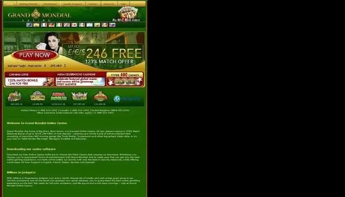 Captura del sitio web de Grand Mondial Casino