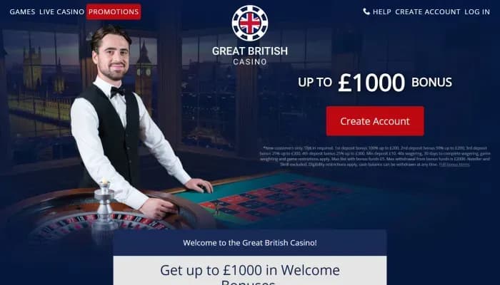 Captura del sitio web de Great British Casino