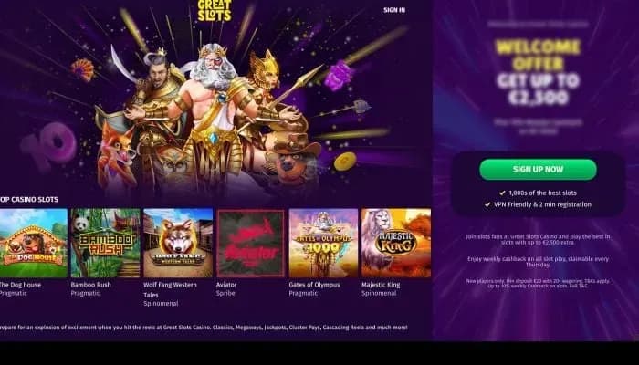 Captura del sitio web de Great Slots Casino
