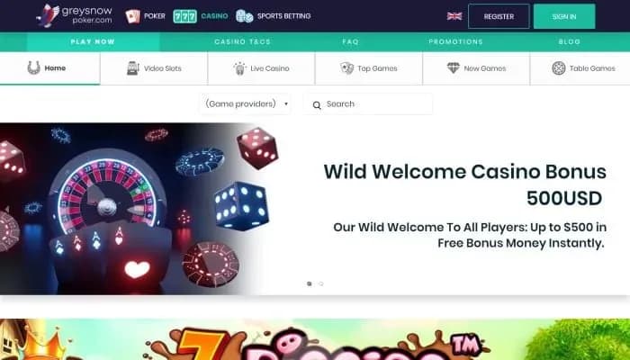 Captura del sitio web de GreySnow Casino