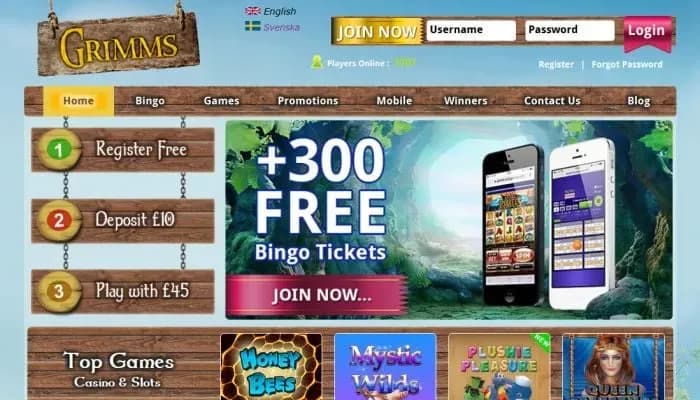 Captura del sitio web de Grimms Casino