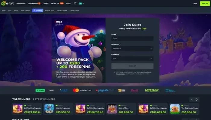 Captura del sitio web de Gslot Casino