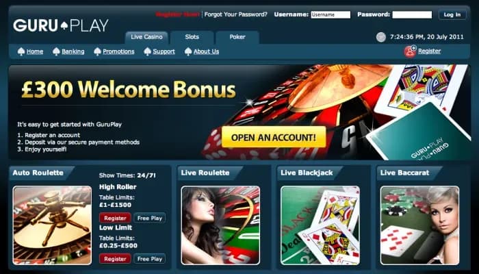 Captura del sitio web de GuruPlay Casino