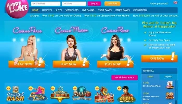 Captura del sitio web de HappyLuke Casino