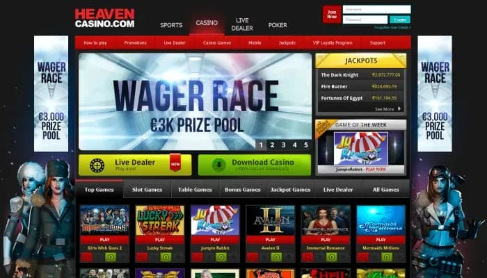 Captura del sitio web de Heaven Casino
