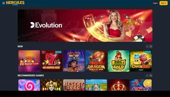 Captura del sitio web de Hercules Casino