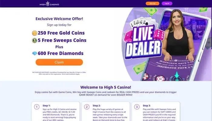 Captura del sitio web de High 5 Casino
