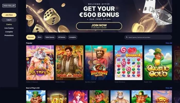 Captura del sitio web de Highroller Casino