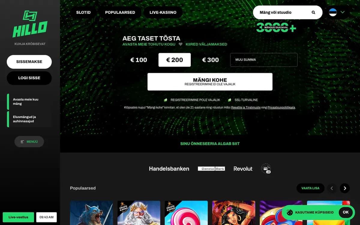 Captura del sitio web de Hillo Casino