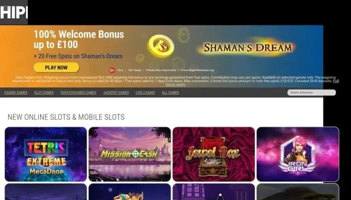 Captura del sitio web de Hippozino Casino