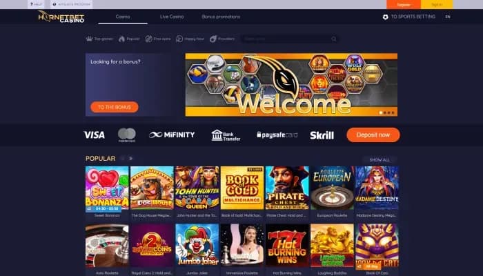 Captura del sitio web de Hornetbet Casino