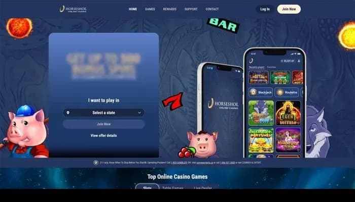 Captura del sitio web de Horseshoe Casino USA