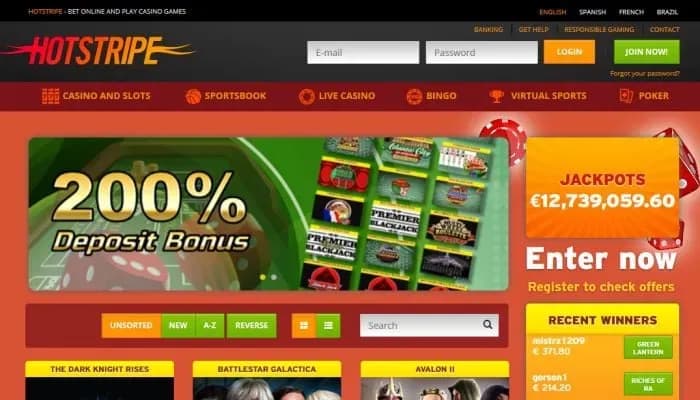 Captura del sitio web de Hotstripe Casino