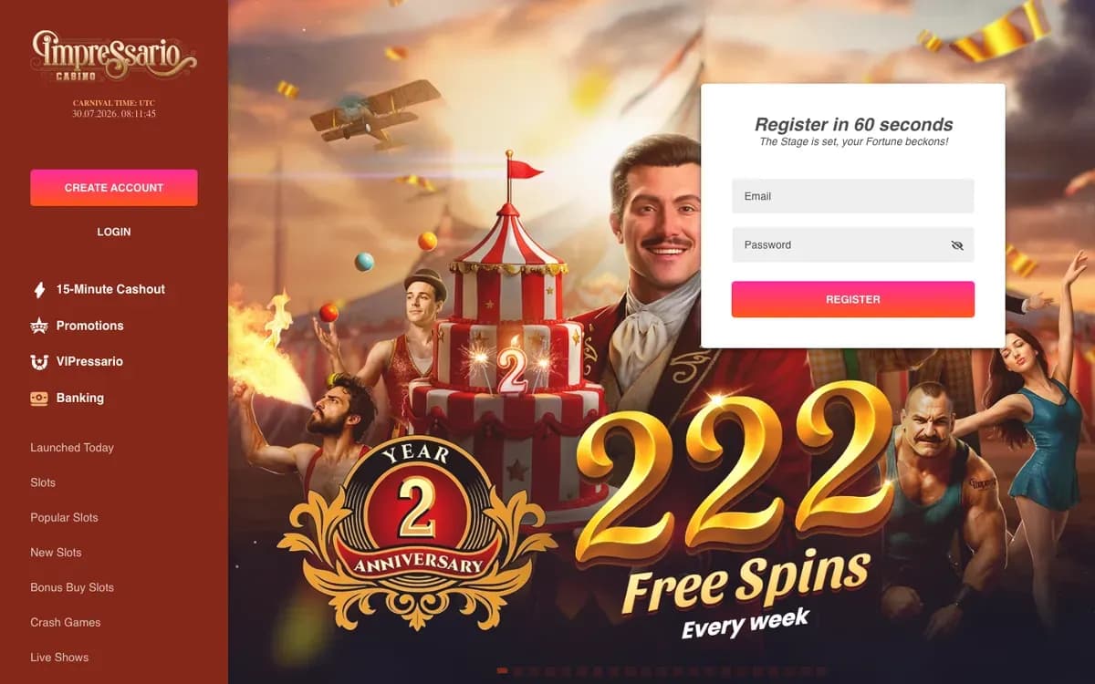 Captura del sitio web de Impressario Casino