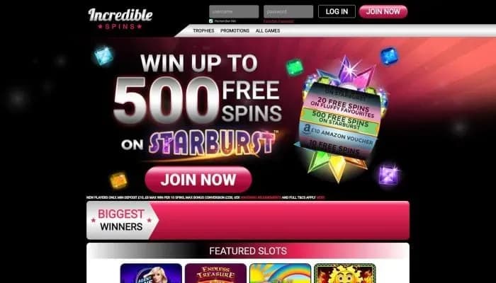 Captura del sitio web de Incredible Spins Casino
