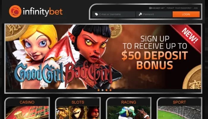 Captura del sitio web de Infinitybet Casino