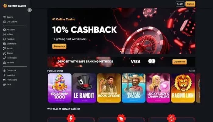Captura del sitio web de Instant Casino