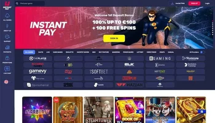 Captura del sitio web de InstantPay Casino