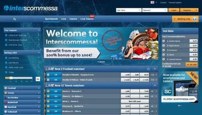 Captura del sitio web de Interscommessa Casino