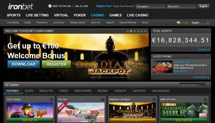Captura del sitio web de Iron Bet Casino