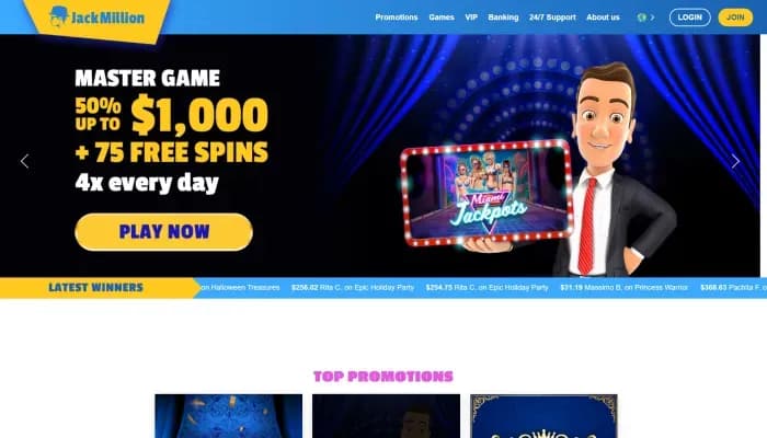 Captura del sitio web de JackMillion Casino