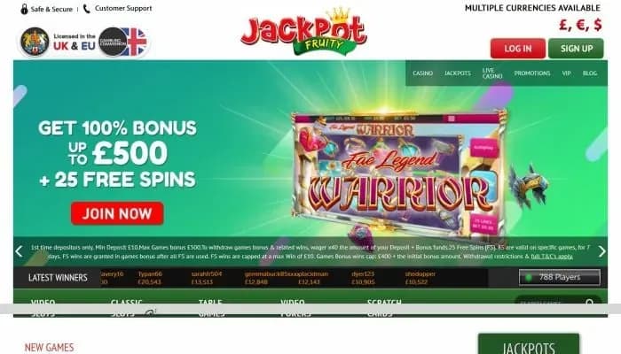 Captura del sitio web de Jackpot Fruity Casino