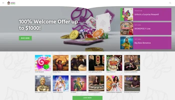 Captura del sitio web de Jackpot Guru Casino