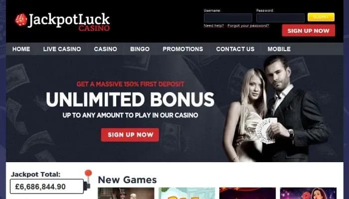 Captura del sitio web de Jackpot Luck Casino