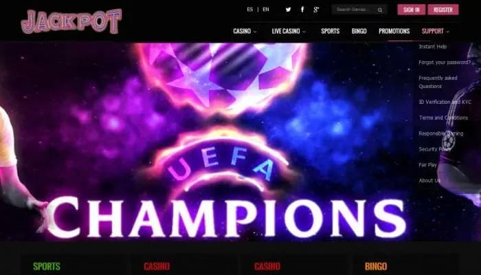 Captura del sitio web de Jackpot.pe Casino