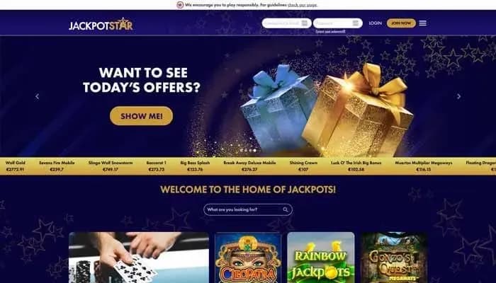 Captura del sitio web de Jackpot Star Casino