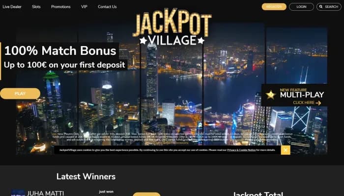 Captura del sitio web de Jackpot Village Casino