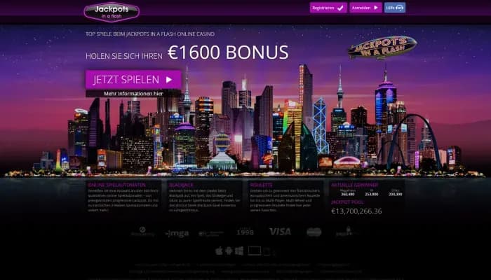 Captura del sitio web de Jackpots in a Flash Casino