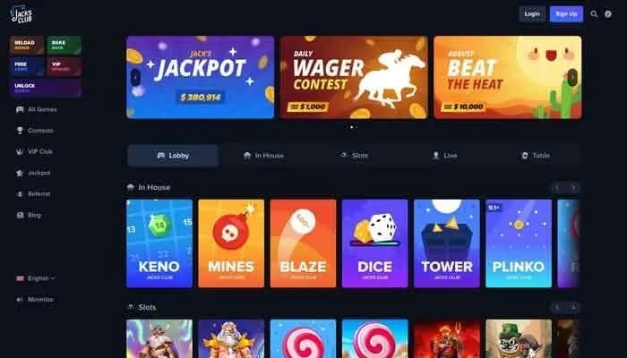 Captura del sitio web de Jacks Club Casino