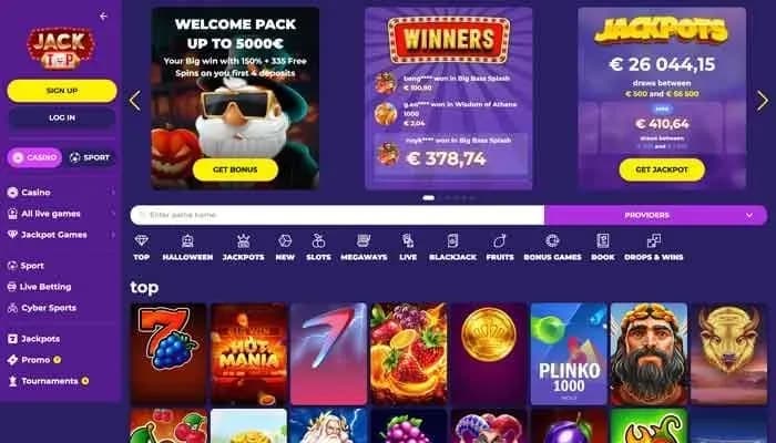 Captura del sitio web de Jacktop Casino
