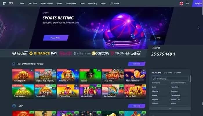 Captura del sitio web de Jet Casino