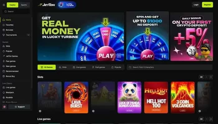 Captura del sitio web de JetTon Casino