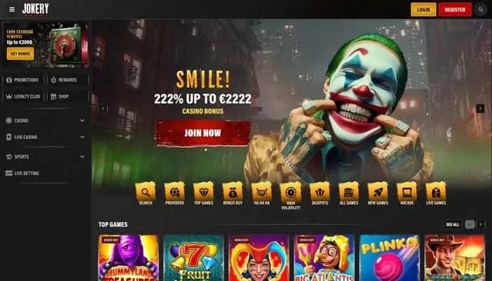 Captura del sitio web de Jokery Casino