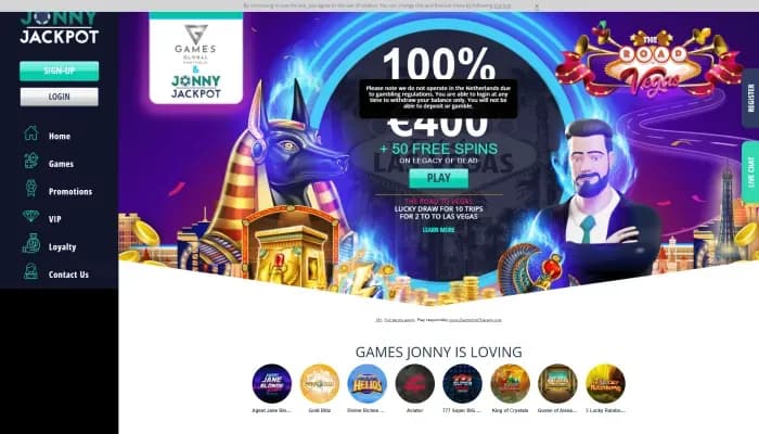 Captura del sitio web de Jonny Jackpot Casino