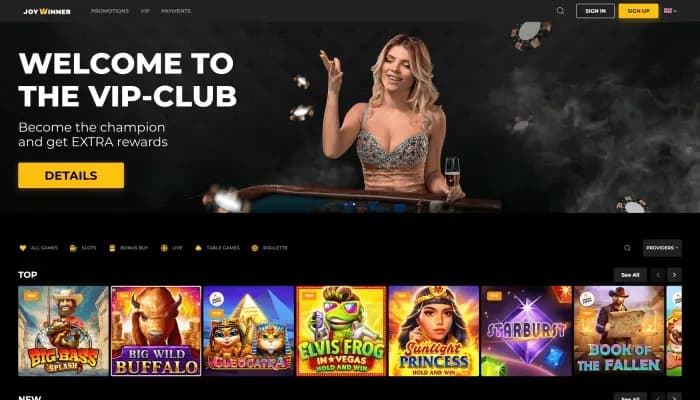 Captura del sitio web de JoyWinner Casino