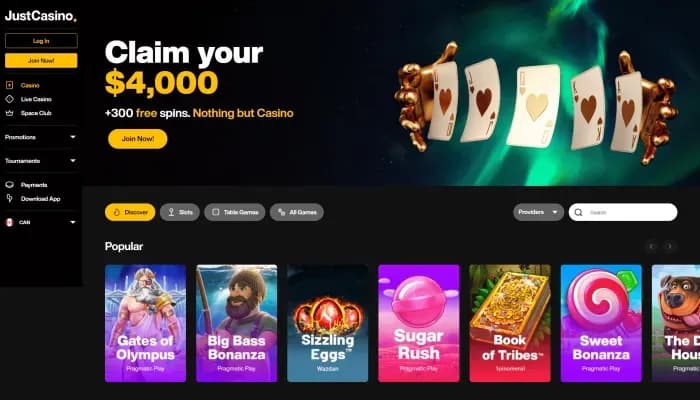Captura del sitio web de JustCasino