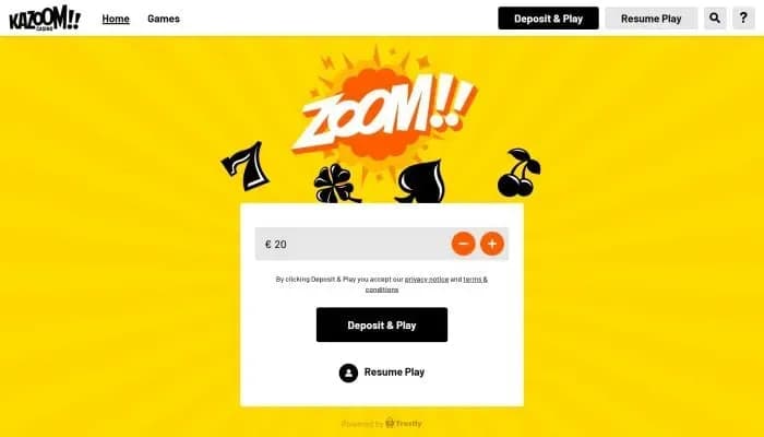 Captura del sitio web de Kazoom Casino