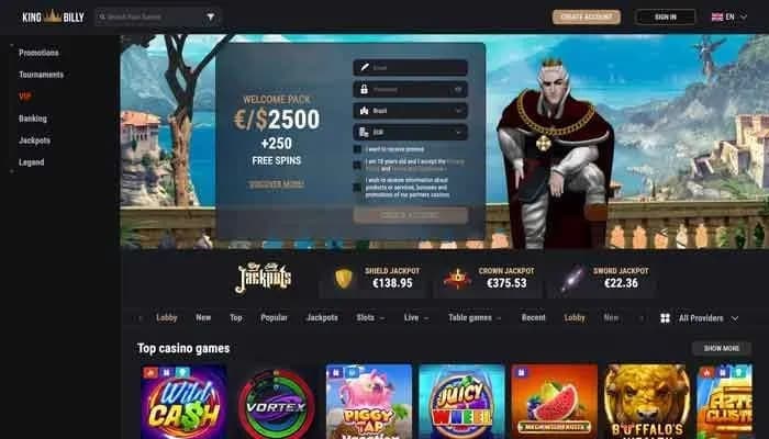 Captura del sitio web de King Billy Casino
